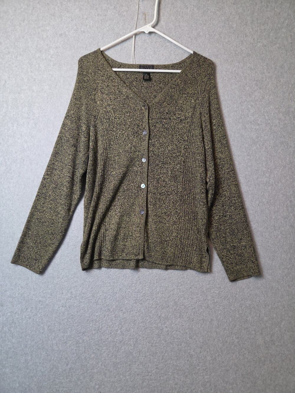 Vtg Sigrid Olsen Olive Grannycore Marled LS Button Up Knit Cardigan Women's Med